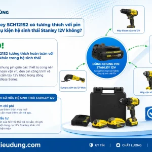 Máy khoan Stanley SCH121S2: 12V, 3 chế độ, lực siết 26Nm