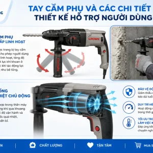Máy Khoan Crown CT10067: 810W, Khoan Gỗ 40mm, Bê Tông 16mm