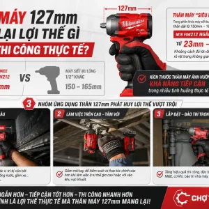 Máy siết bu lông Milwaukee M18 FIW212: 339Nm, thân 127mm