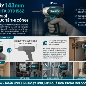 Máy bắt vít Makita DTD156Z: 18V, 155Nm, thân gọn 143mm