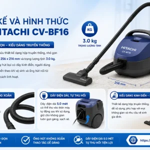 Máy Hút Bụi Hitachi CV-BF16: 1600W, Túi 1.5L