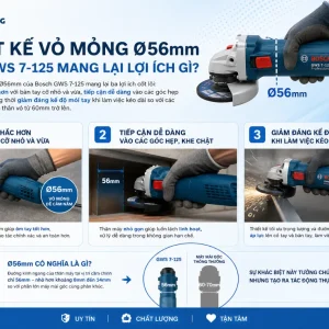 Máy mài Bosch GWS 7-125: 720W, vỏ mỏng Ø56mm
