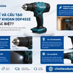 Máy Khoan Makita DDF453Z: 18V, Lực Siết 42Nm