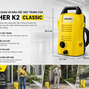 Máy rửa xe Karcher K2 Classic: 1400W, áp lực 110 bar