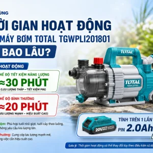 Máy bơm Total TGWPLI201801: Dùng pin 20V, đẩy 22m, 47L/phút