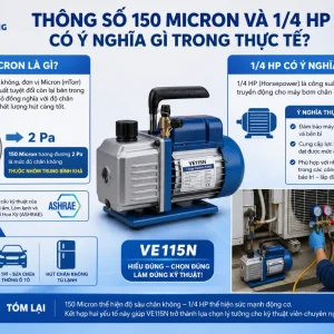Máy bơm Value VE115N: 1/4HP, hút chân không, 150 Micron