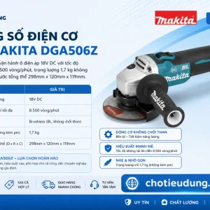 Máy mài góc Makita DGA506Z: 18V, BL, đá 125mm