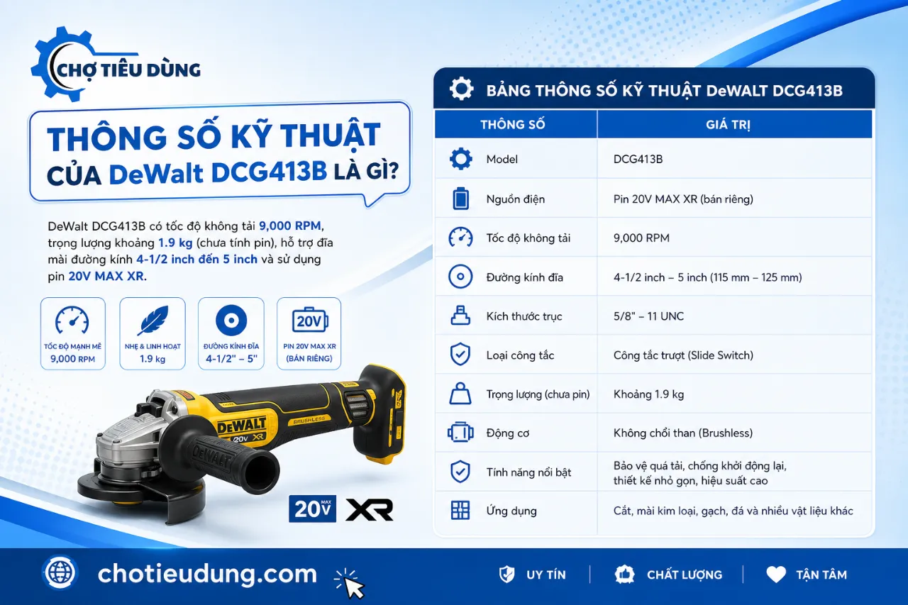 Thông Số Kỹ Thuật Của DeWalt DCG413B Là Gì?