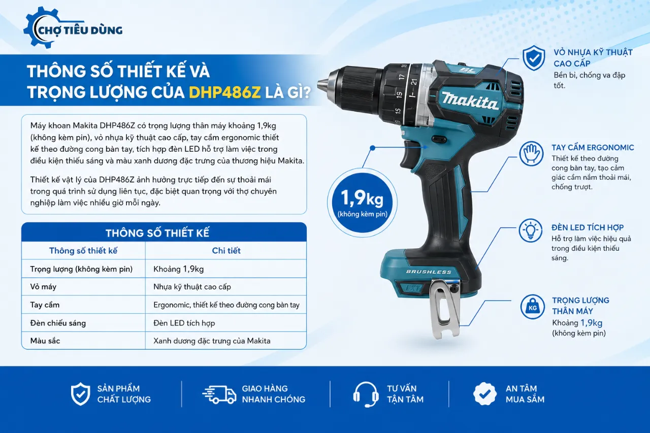 Thông Số Thiết Kế Và Trọng Lượng Của DHP486Z Là Gì?