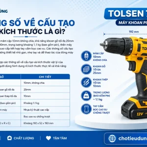 Máy Khoan Pin Tolsen 79036: 12V, Mâm Cặp 10mm, Không Chìa