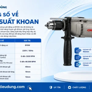 Máy Khoan Crown CT10067: 810W, Khoan Gỗ 40mm, Bê Tông 16mm