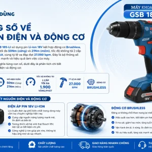Máy khoan Bosch GSB 185-LI: 18V, không chổi than 50Nm