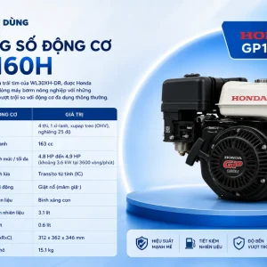 Máy bơm Honda WL30XH-DR: 3 inch, 1100L/phút