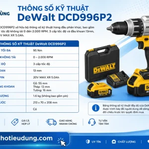 Máy khoan DeWalt DCD996P2: Không chổi than, lực siết 95Nm