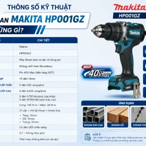 Máy khoan Makita HP001GZ: 40Vmax XGT, lực siết 141Nm
