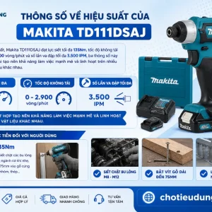 Máy vặn vít Makita TD111DSAJ: 12V, BL, lực siết 135Nm