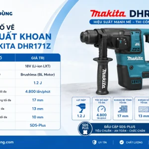 Máy khoan Makita DHR171Z: Dùng pin 18V, bê tông 17mm