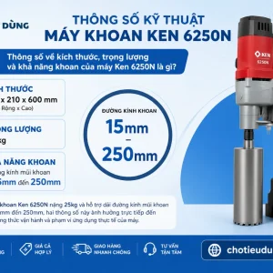 Máy khoan Ken 6250N: Công suất 4000W, bê tông 250mm