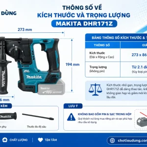 Máy khoan Makita DHR171Z: Dùng pin 18V, bê tông 17mm