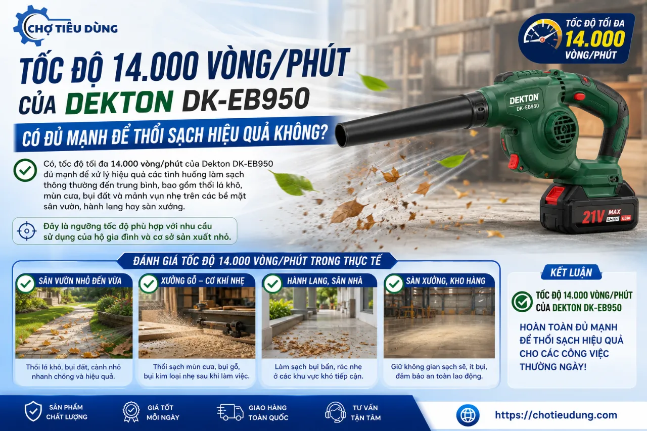 Tốc Độ 14.000 Vòng/Phút Của Dekton DK-EB950 Có Đủ Mạnh Để Thổi Sạch Hiệu Quả Không?