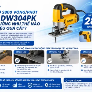 Máy cưa kiếm DeWalt DW304PK: 1050W, cắt gỗ 280mm