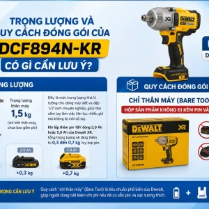Máy siết bu lông Dewalt DCF894N-KR: Đầu 1/2 inch, lực siết 447Nm