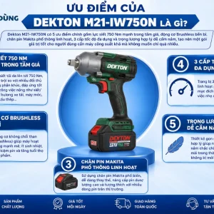 Máy Siết Bulong Pin Dekton M21-IW750N: 750Nm, 3 Cấp Tốc Độ