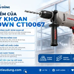 Máy Khoan Crown CT10067: 810W, Khoan Gỗ 40mm, Bê Tông 16mm