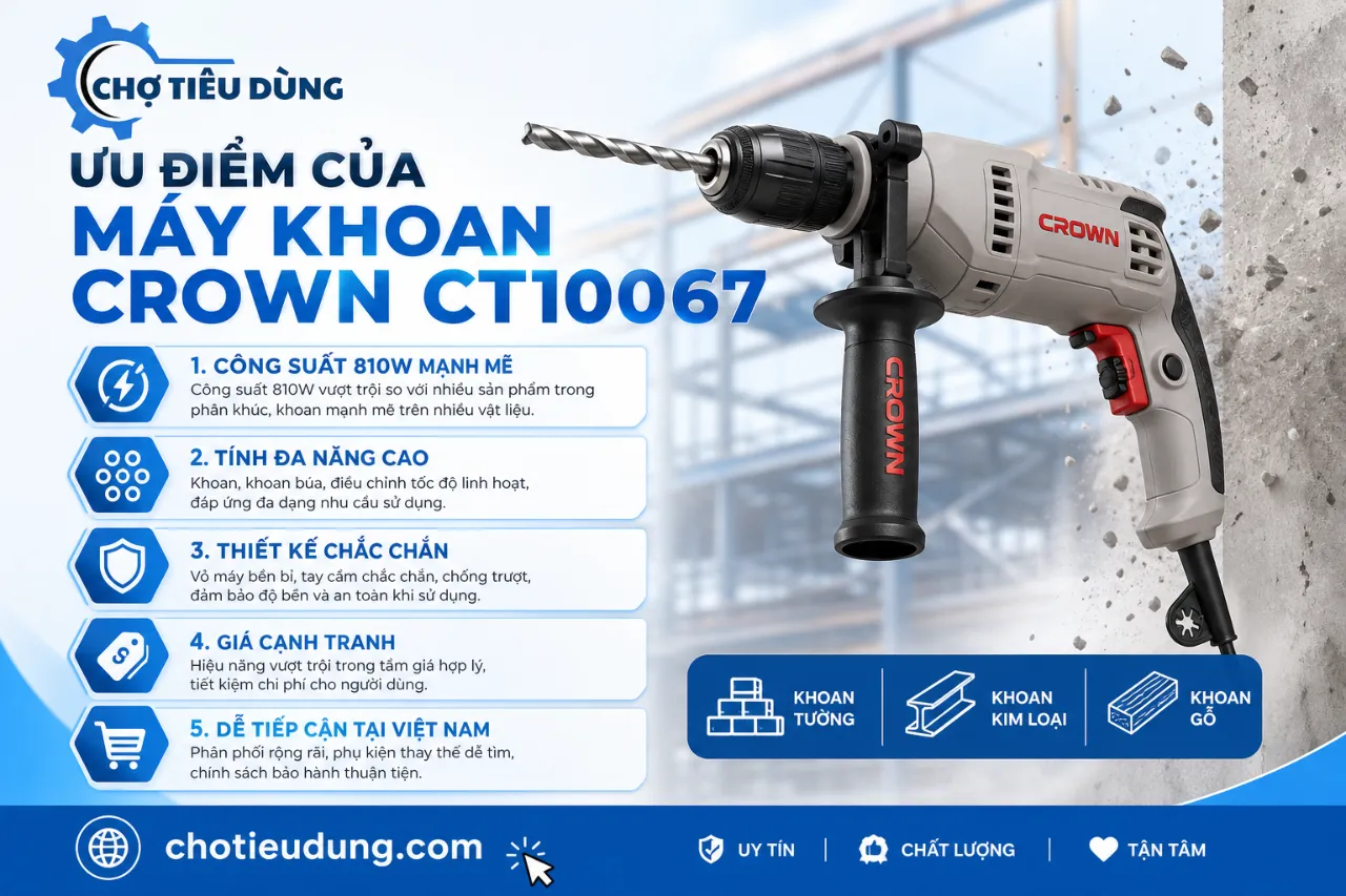 Ưu Điểm Của Máy Khoan Crown CT10067