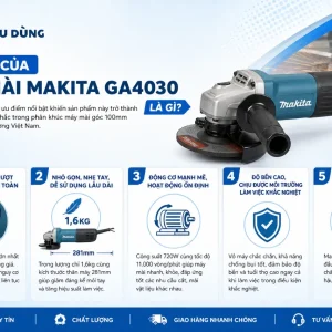 Máy Mài Góc Makita GA4030: 720W, Đá 100mm, Công Tắc Trượt Dễ Dùng