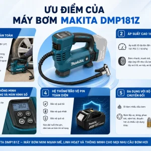 Máy bơm Makita DMP181Z: Dùng pin 18V, áp suất 161 PSI