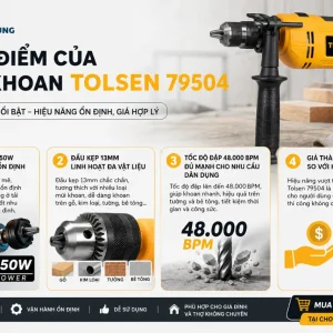 Máy khoan Tolsen 79504: 650W, đầu kẹp 13mm, 48000bpm