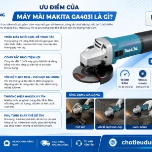 Máy mài Makita GA4031: 720W, đá 100mm công tắc đuôi