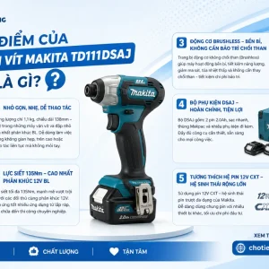 Máy vặn vít Makita TD111DSAJ: 12V, BL, lực siết 135Nm