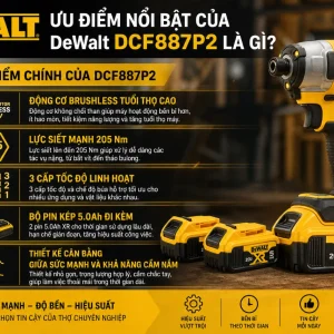 Máy vặn vít Dewalt DCF887P2: Dùng pin 18V, Brushless, 205Nm