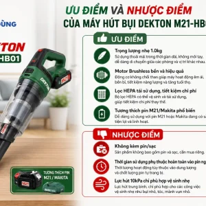 Máy hút bụi Dekton M21-HB01: 21V, lực hút 10kPa