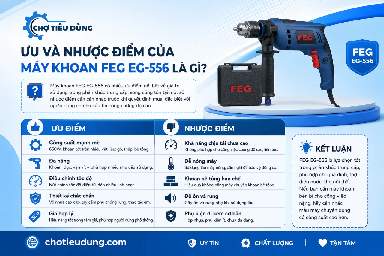 Ưu và nhược điểm của máy khoan FEG EG-556 là gì?