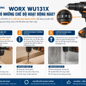 Máy khoan Worx WU131X: 12V, lực siết 40Nm, có búa