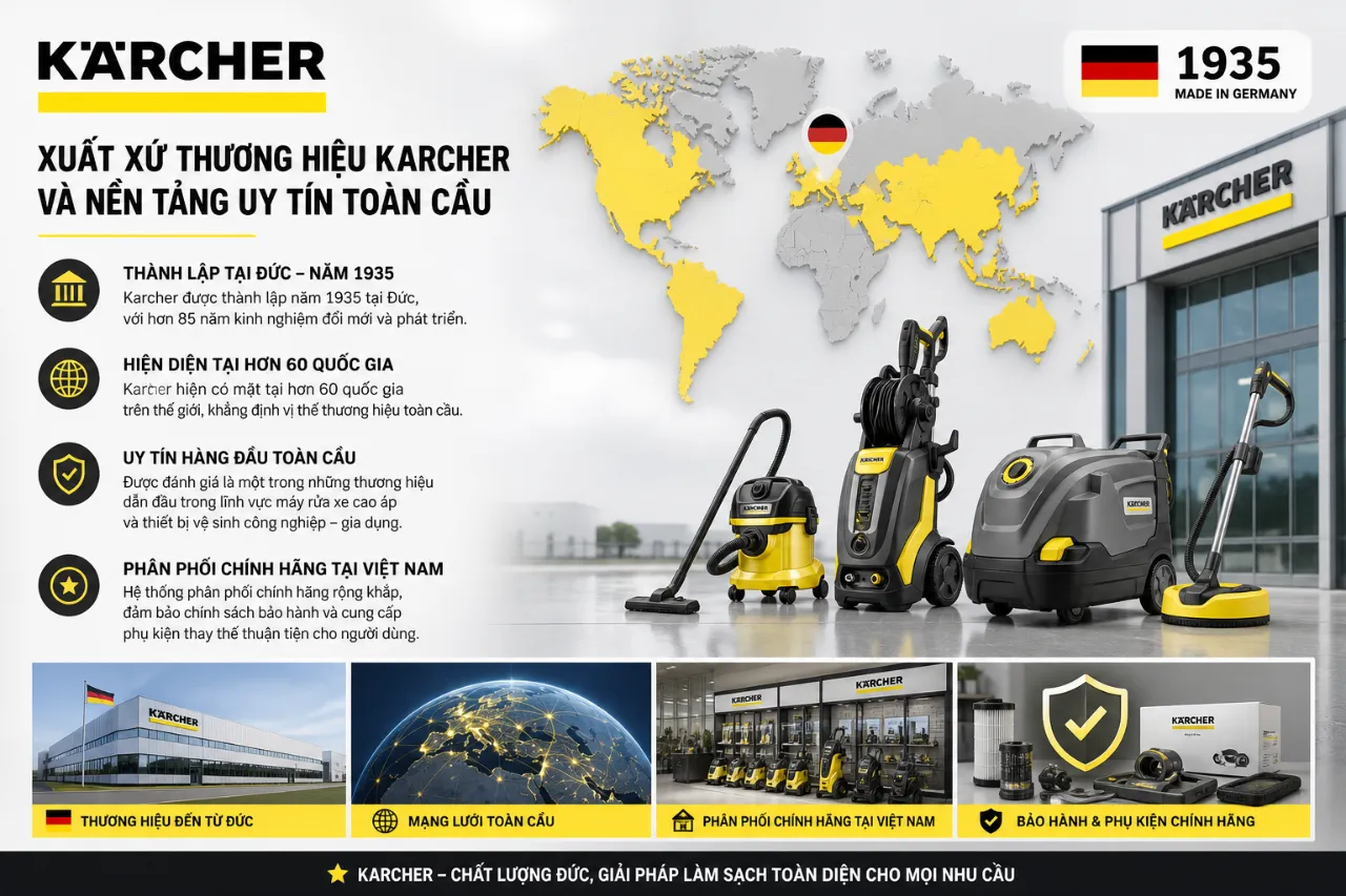 Xuất xứ thương hiệu Karcher và nền tảng uy tín toàn cầu