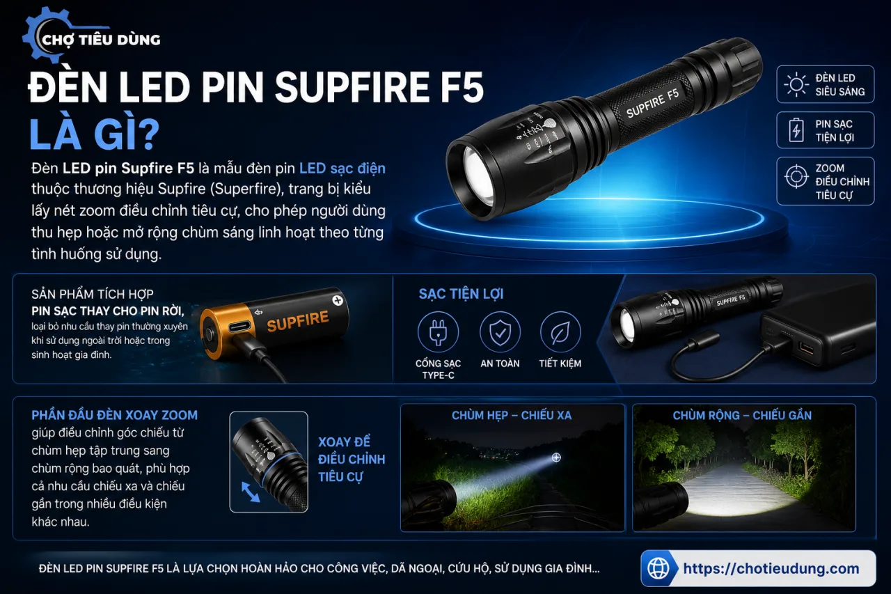 Đèn LED pin Supfire F5 Đèn LED pin Supfire F5