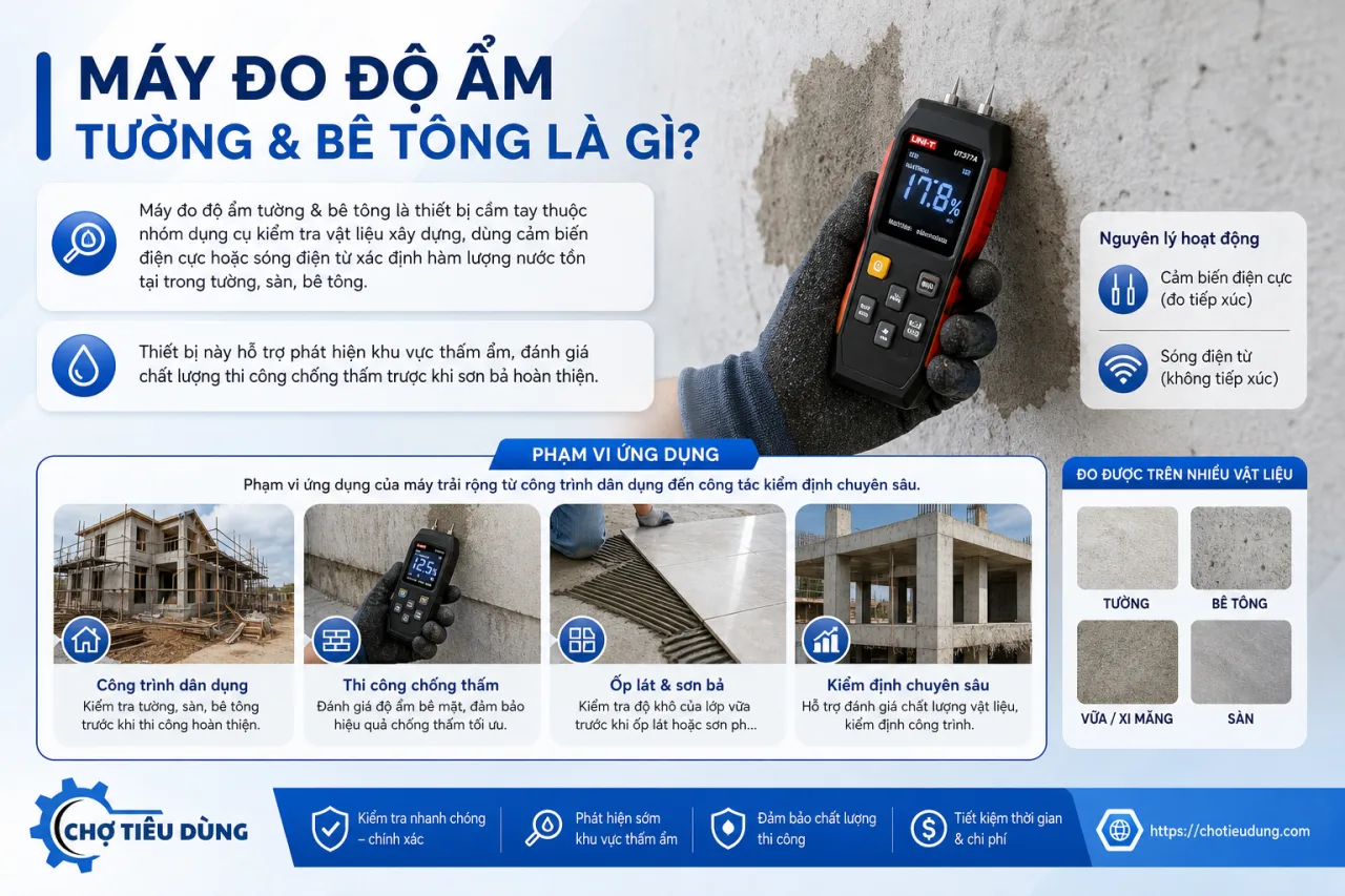 Máy đo độ ẩm tường & bê tông