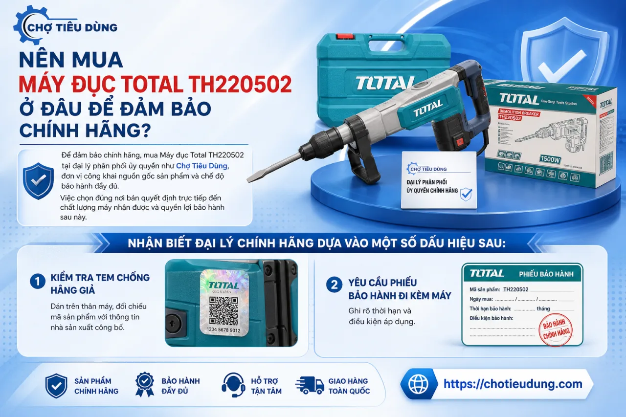 Nên Mua Máy Đục Total TH220502 Ở Đâu Để Đảm Bảo Chính Hãng Nên Mua Máy Đục Total TH220502 Ở Đâu Để Đảm Bảo Chính Hãng