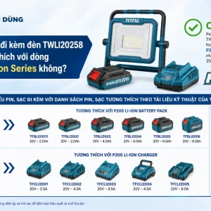 Pin và sạc đi kèm đèn TWLI20258 có tương thích với dòng P20S Li-ion Series