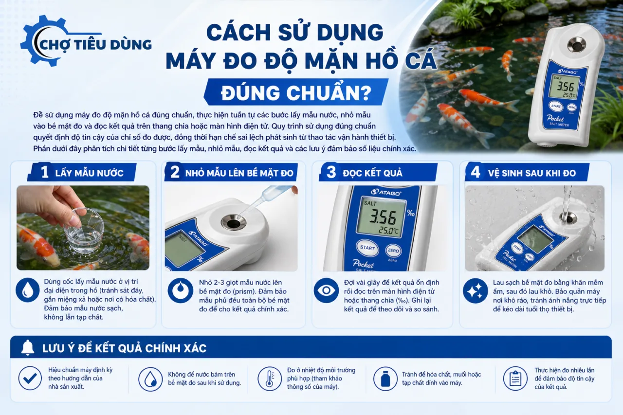 Sử Dụng Máy Đo Độ Mặn Hồ Cá Đúng Chuẩn