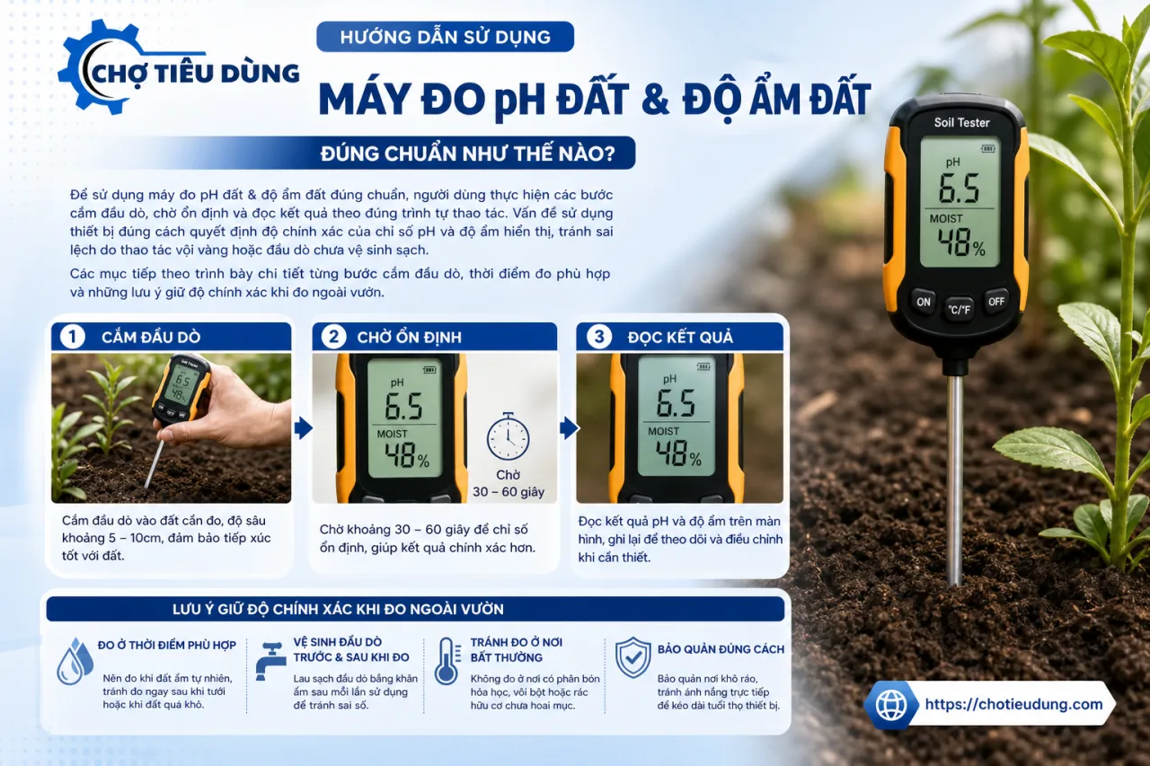 sử dụng máy đo pH đất & độ ẩm đất đúng chuẩn