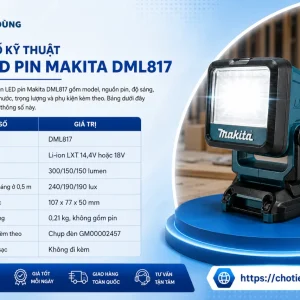 Thông số kỹ thuật Đèn LED pin Makita DML817 gồm những gì