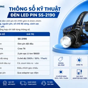 Thông số kỹ thuật đèn LED pin SS-2190 gồm những gì