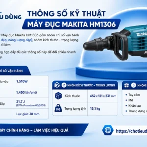 Thông số kỹ thuật Máy đục Makita HM1306 gồm những gì