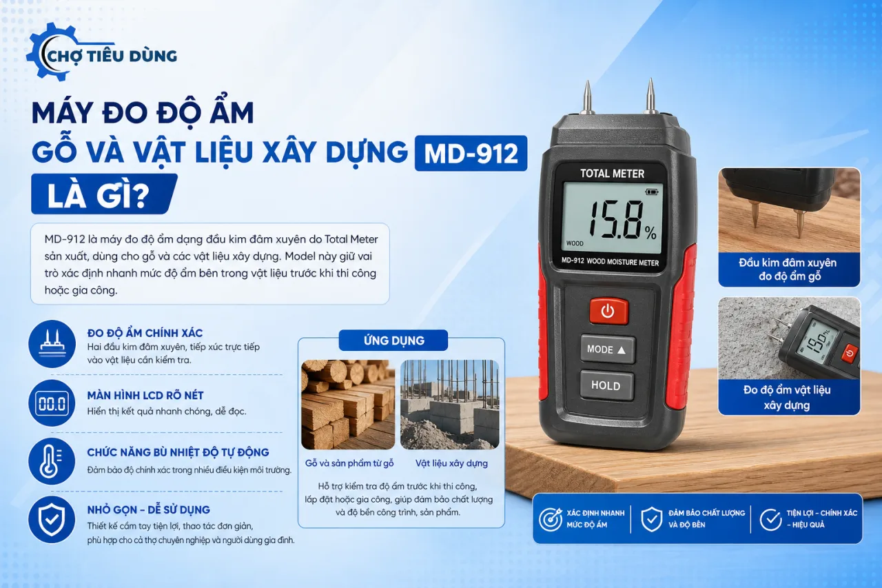 Máy đo độ ẩm gỗ và vật liệu xây dựng MD-912 Máy đo độ ẩm gỗ và vật liệu xây dựng MD-912