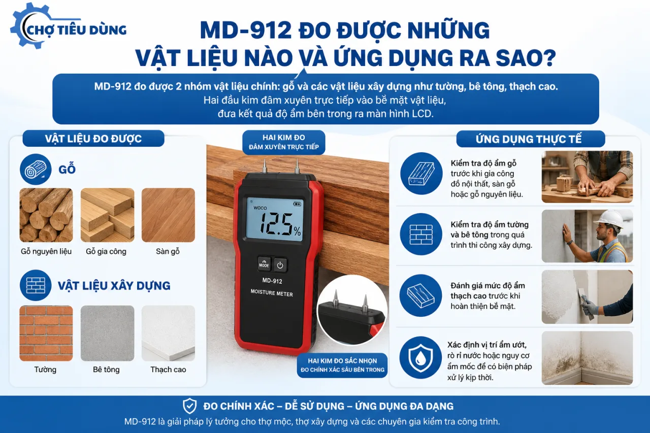 MD-912 đo được những vật liệu nào và ứng dụng MD-912 đo được những vật liệu nào và ứng dụng